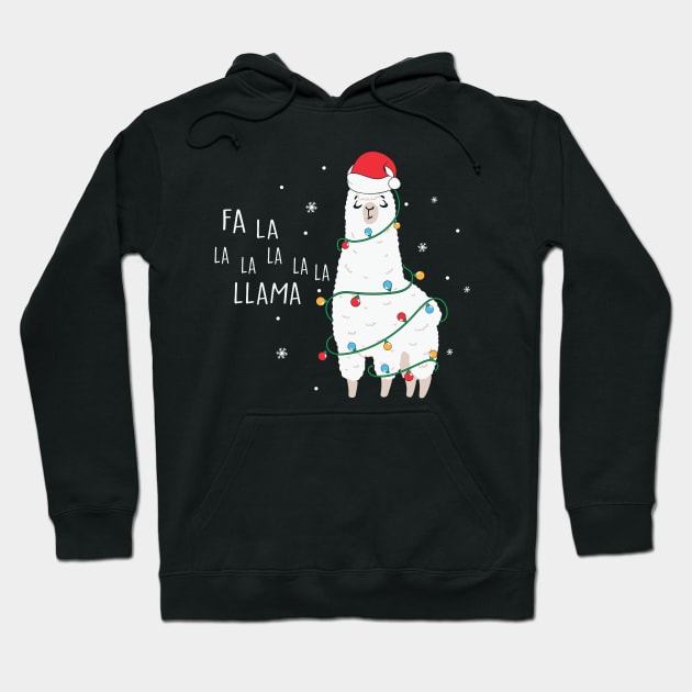 Fa La La Llama Santa Hat Wrapped in Christmas Lights Hoodie by BadDesignCo